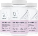 Vitruvin Trans-Resveratrol 500 mg, 3 ボトル パック, ビーガン, 非GMO, グルテンフリー, ゼラチンフリー.