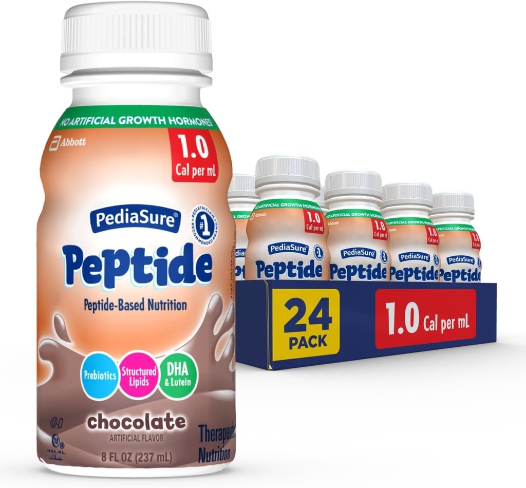 PediaSureのペプチッド1.0 Cal,24の計算、完全な、GIの条件が付いている子供のためのバランスの取れた栄養物、ペプチッド ベースの方式、7g蛋白質およびプレバイオティクス、口頭か管の供給のための、チョコレート、8 flozのびん
