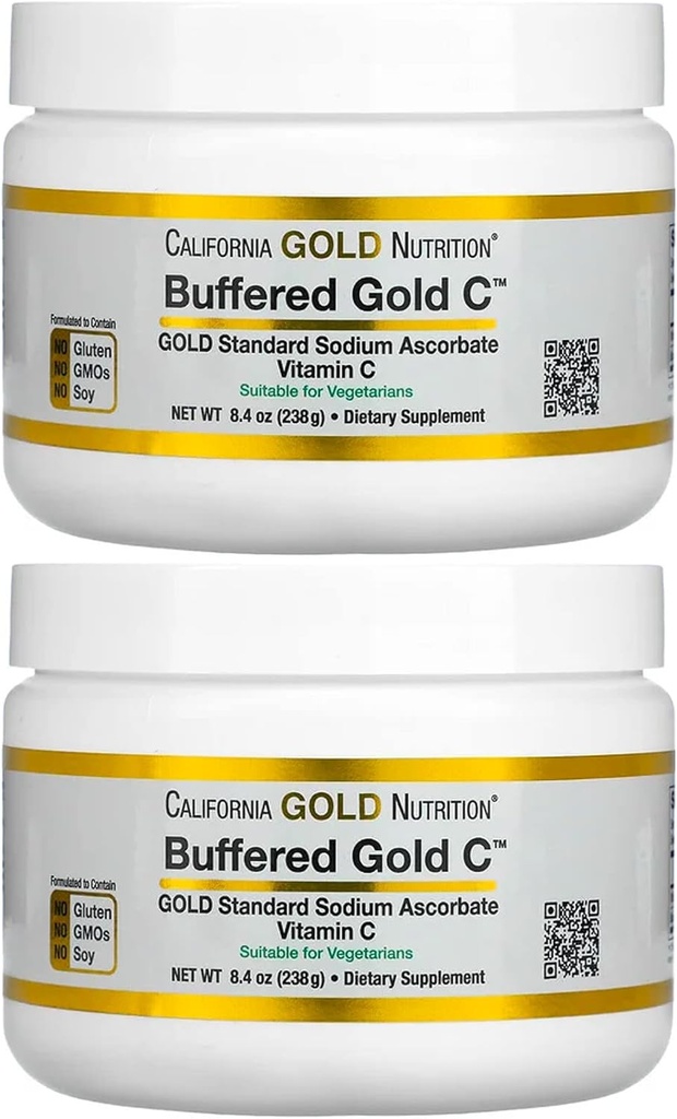 カリフォルニアの金の栄養物の緩衝されたビタミンCの粉、非Acidic、金C、USPの等級ナトリウムのアスコルベート、ビーガンおよびベジタリアンのために適した、8.40のoz (238のg)、2のパック