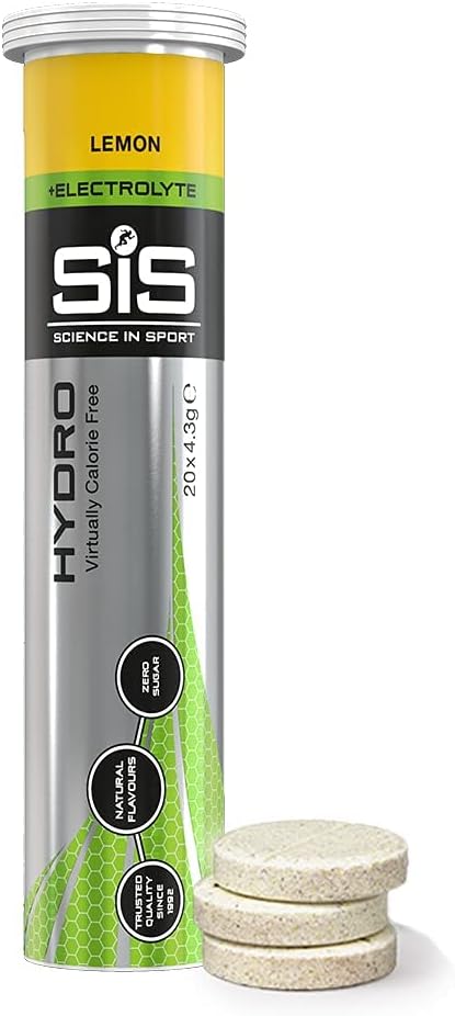 SISハイドロ電解ドリンクタブレット、水和用電解タブ、ランニング、サイクリング、トライアスロン、レモンのための強化された耐久性スポーツドリンク - 20錠 - 1パック