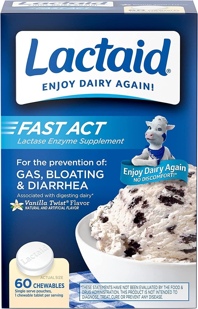 LACTAIDの速い行為のChewablesバニラねじれ60のea (12のパック)