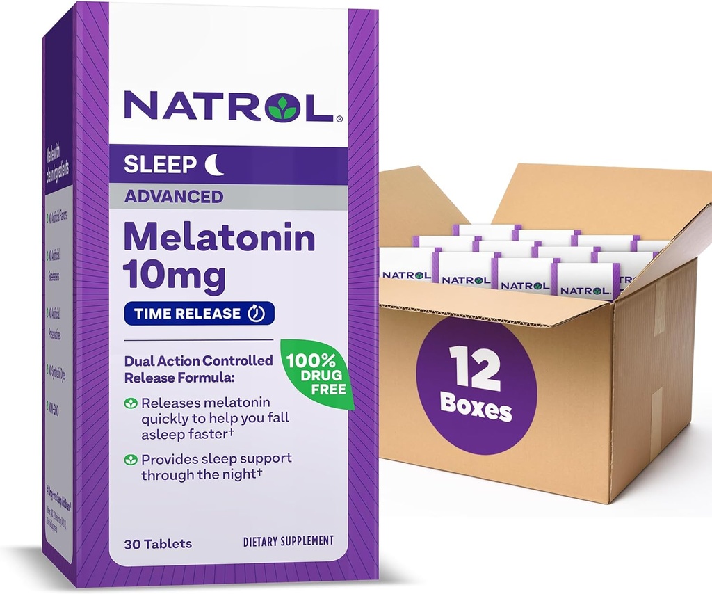 Natrol の高度の睡眠の Melatonin 10mg の残りの睡眠のための食事療法の補足、タイム リリースの Melatonin のタブレット、30 時間の減少のタブレット、30 日の供給 (12 のパック)