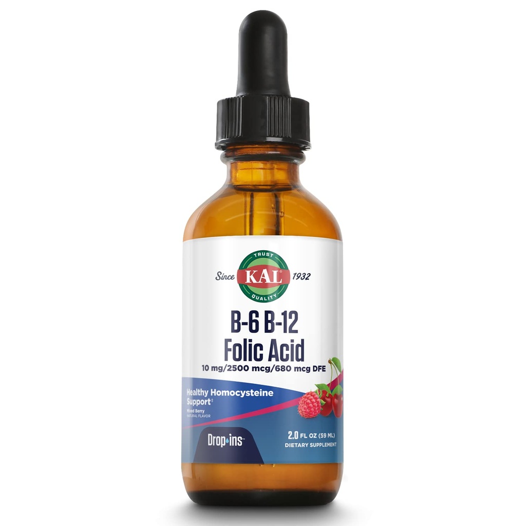 KALのビタミンB-6 B-12の葉酸の低下、液体のビタミンBの補足の低下、中心の健康、エネルギー、メチルB12およびメチルの葉酸塩、自然な混合された果実味、59のサービング、2ozの赤い血球サポート