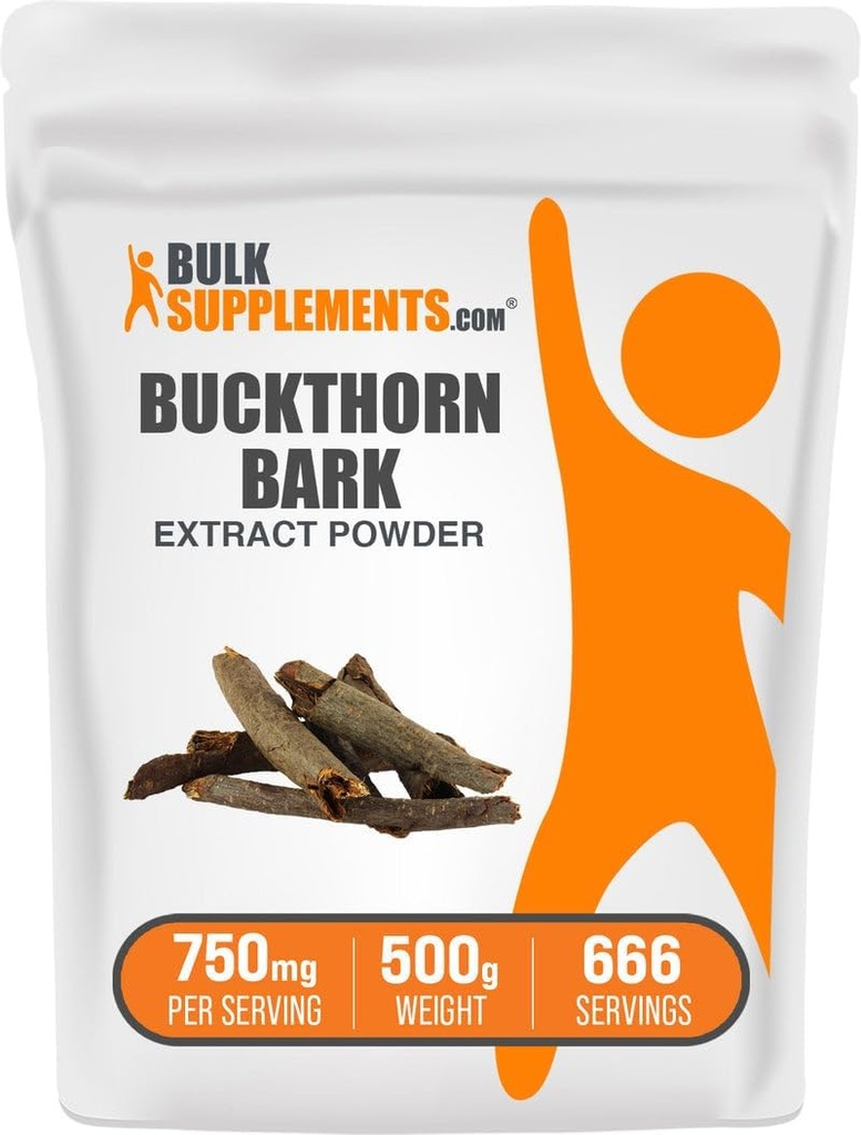 BulkSupplements.com Buckthorn Bark Extract Powder - Buckthorn Bark Powder, ハーブサプリメント - ビーガン&グルテンフリー, 給餌あたり750mg, 500g (1.1ポンド) (パック 1)