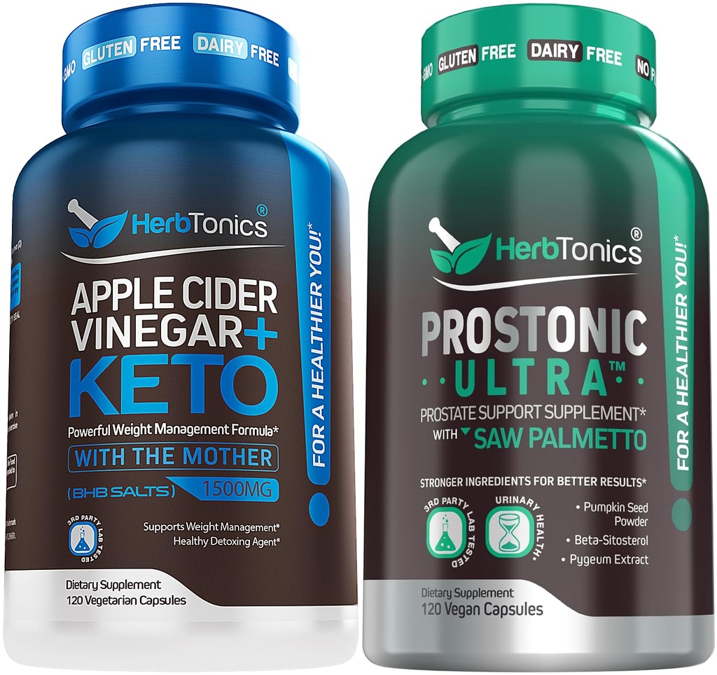 Herbtonics Apple Cider Vinegar Capsules Plus Keto BHB | 女性と男性の脂肪燃焼&減量サプリメント - 男性の健康のための前立腺サポートサプリメント | ソーパルメット・ベータ・シトステロール