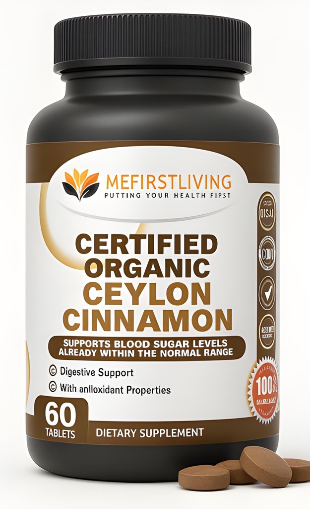 Meファーストリビングセイロンシナモン1000mg、100%認定オーガニックセイロンシナモン、非GMO、真シナモン、メタボリズムサポート、抗酸化剤 - 60錠