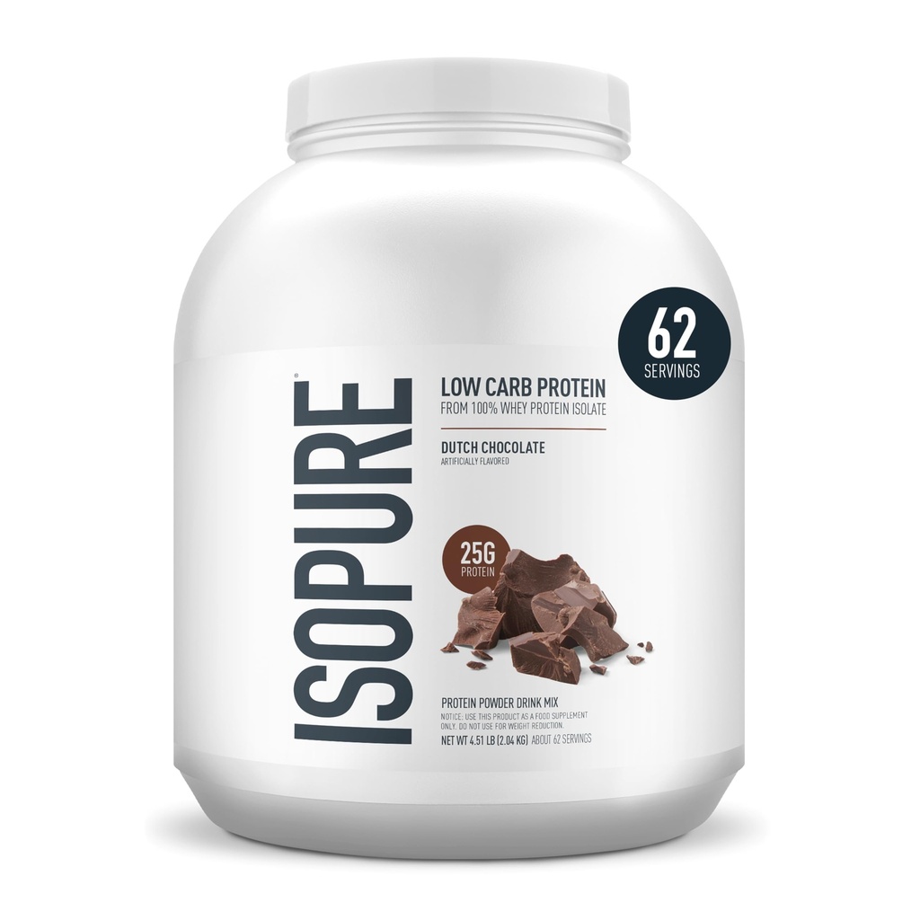 Isopureの低い炭水化物100%の純粋なWheyの隔離蛋白質の粉、Lactoseはビタミン、オランダのチョコレート、サービングごとの25g蛋白質と、4.5のLbs、62のサービング(包装5月Vary)放します