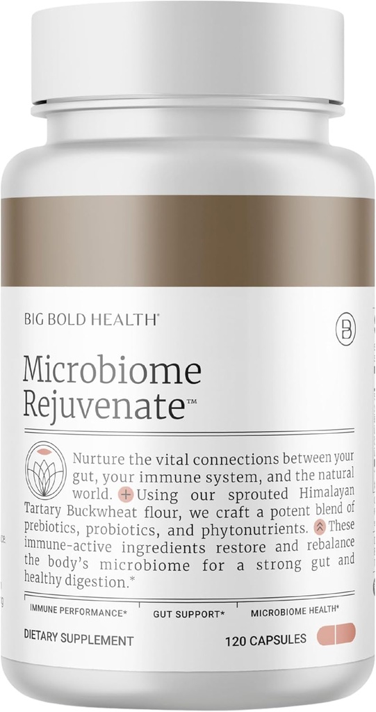 BIG BOLD HEALTH Microbiome Rejuvenate Prebiotic + Probiotic Supplement for Gut Health & Immune System Support - with Immune-Active Himalayan Tartary Buckwheat - Gluten-Free (120 Vegetarian Capsules)