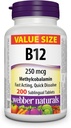 Webberの自然なビタミンB12 250のmcgのMethylcobalamin、200のSublingualのタブレット