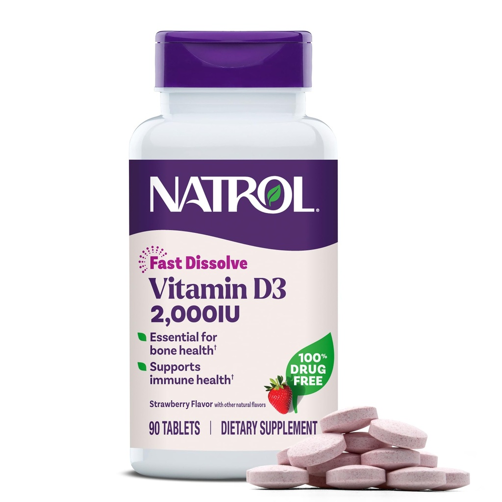 Natrolの速い分解のビタミンD3 2,000 IUの骨および接合箇所の健康、骨サポート補足、90のタブレット、90の日の供給のための食事療法の補足