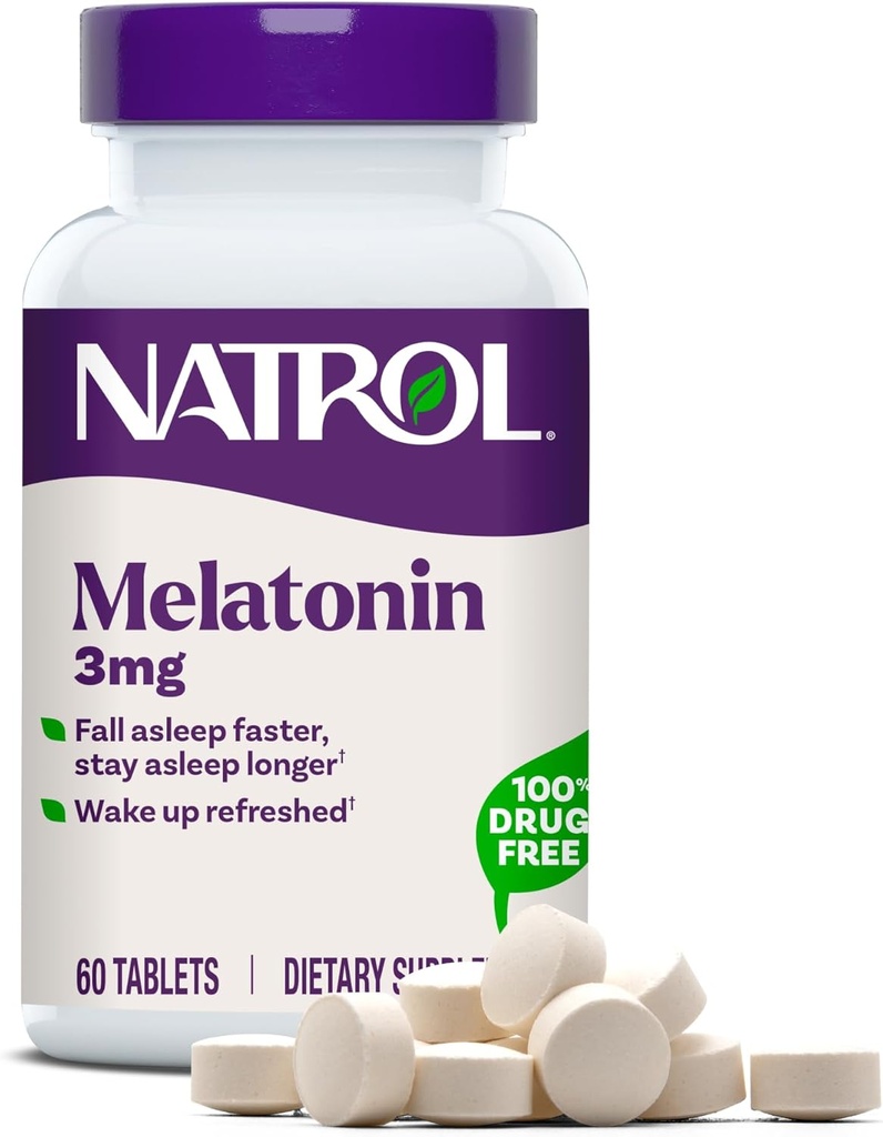 Natrol Melatonin 3 mg, 休息のための栄養補助食品, 大人のための睡眠サプリメント, 60 メラトニン錠, 60 日の供給