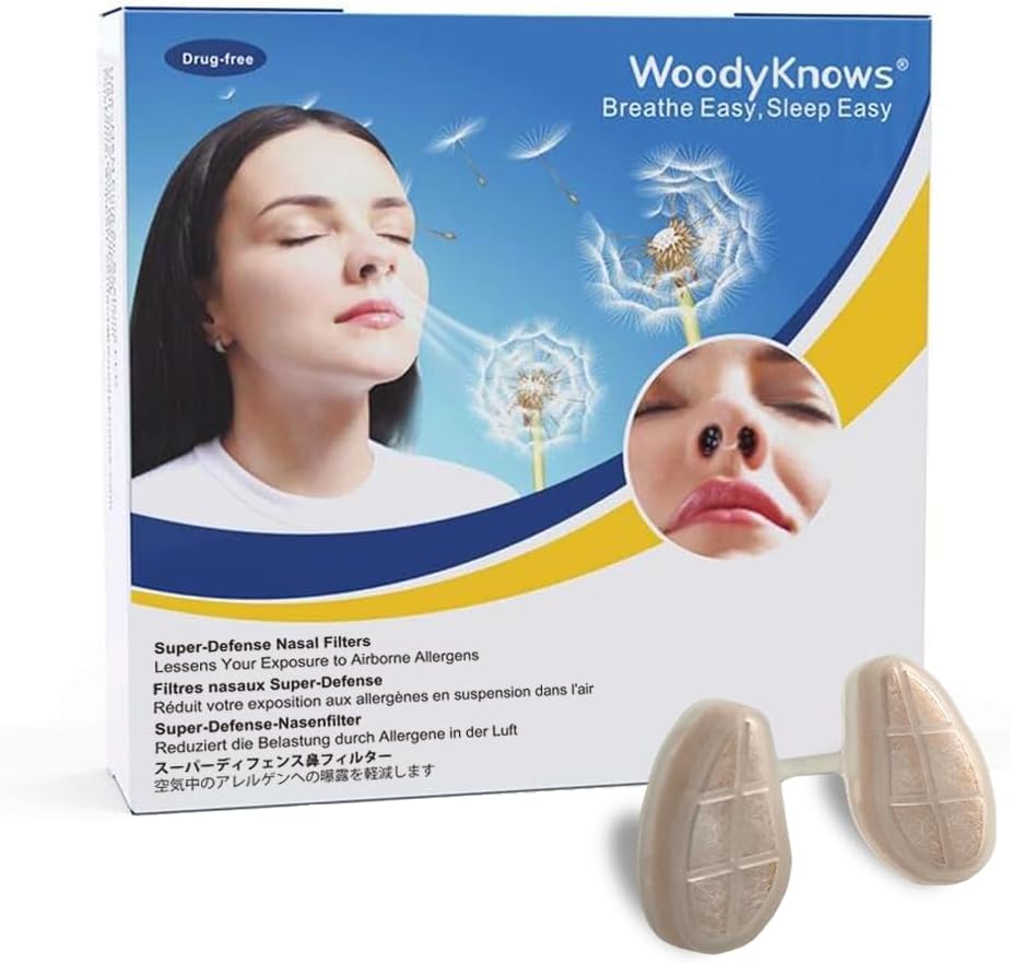 WoodyKnows 3 Super-Defense Nasal Filters with 24 Pairs of replace filter, Seasonal Allergies and Industrial Pollution Help (Narrow, Large, 3 Filters+24 代替品)