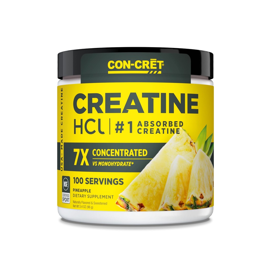 CON-CRETクレトクレアチンHClパウダー | 筋肉・認知・細胞エネルギーサポート | ブロッキング・クランプなし | 米国製・NSF認定 | パイナップル (100 人前)