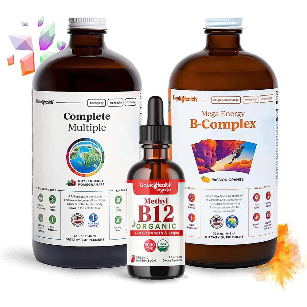 LIQUIDHEALTHのメガ エネルギーBコンプレックスが付いている大人のための高性能のビタミンの束、完全な多数のMultivitamin及び有機性ビタミンB12の低下-ブーストの自然なエネルギー及び改善の運動性能