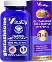 Reduced Glutathione Supplement 1000mg - USA Made Glutathione Capsules with Vitamin C & Milk Thistle for Liver Care, Skin Support & Immune Well-Being - 60 Count
