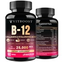B12 ヒアルロン酸、コラージュ、葉酸 - 25000 mcg B12 複合体 | 吸収・エネルギーの最大化 | グルテンフリー米国製、B1、B2、B3、B6、B7、B12 ビタミン 5000 mcg メチルコバルミン - 60 カプセル