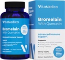 VitaMedica Bromelain & Quercetin サプリメント - 500mg Bromelain 250mg Quercetin - 2400 GDU 免疫、共同サポート、炎症と筋肉の回復 - 60 ビーガンカプセル - 30 便益