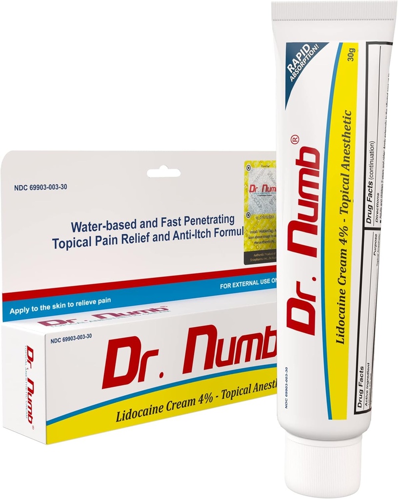 Dr. Numb 4% リドカインクリーム – 肝硬変と局所不快感の一時的な救済のための局所的な拒食剤 – ビタミンEで – 30g (1パック)
