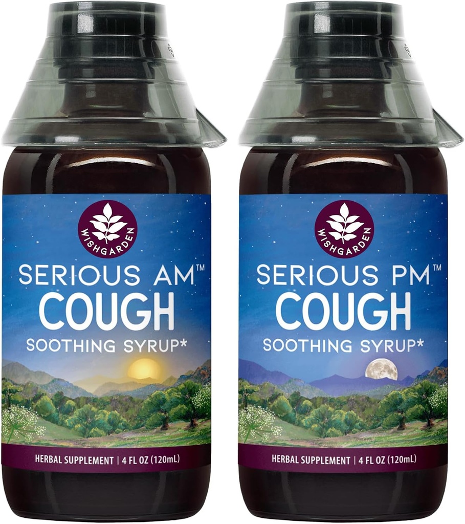WishGardenハーブの深刻な咳AM&PMシロップ - 深刻なAM非眠気の咳のシロップ+深刻なPM咳のシロップは、乾燥または湿った咳を静止しながら、残りの睡眠をサポート、4ozバンドル