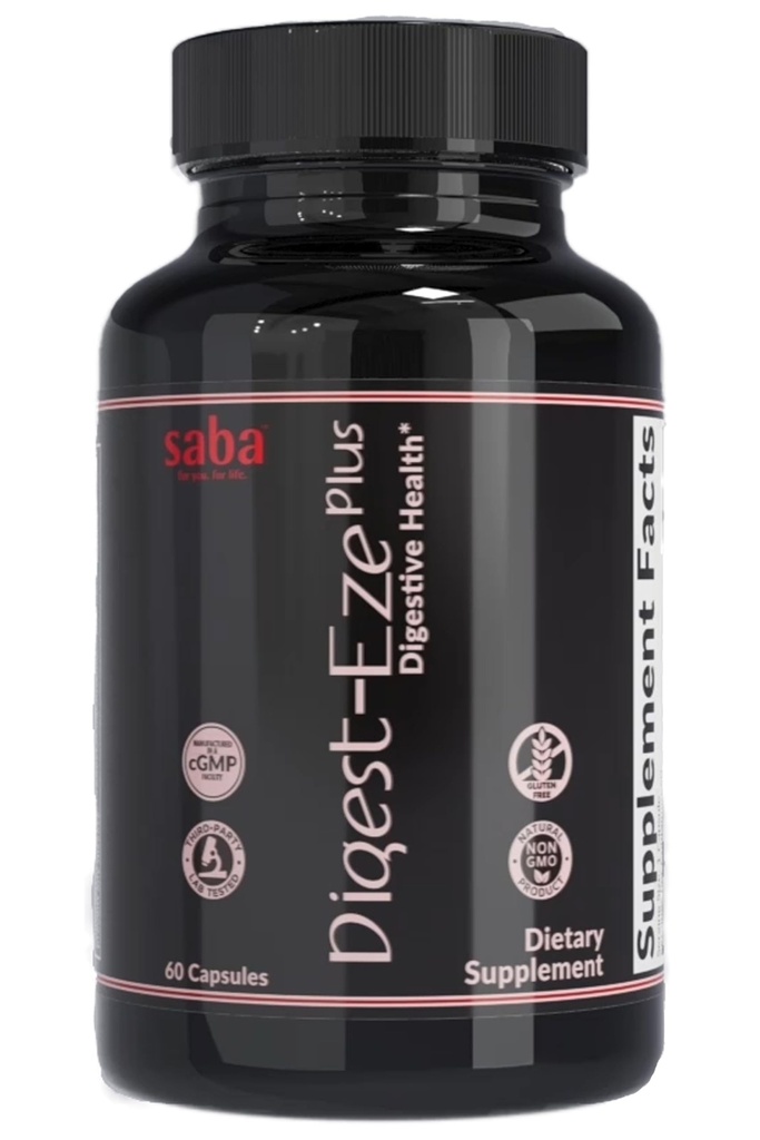 Saba Digestive-EZE Plus-Broad Spectrum Plant-Sourced Enzymes、プレバイオティクス&プロバイオティクス-サポートダイジェスト&ガット機能、ベタイン、Bromelain -60カプセルと免疫&吸収