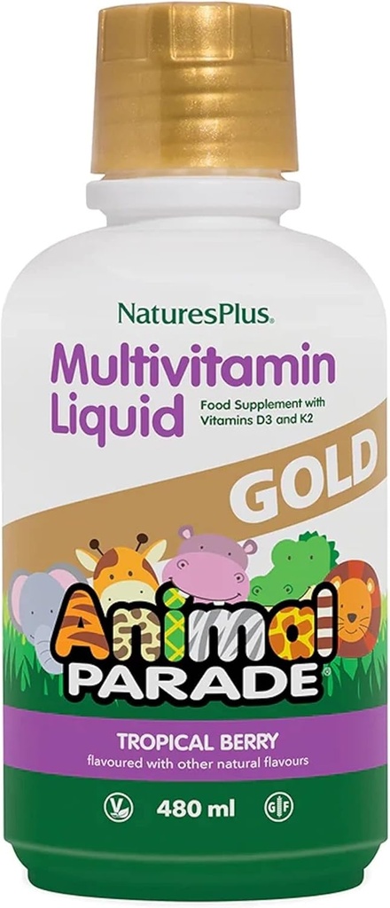 NaturesPlus動物パレードゴールド子供用液体マルチビタミン、16 fl oz - 天然トロピカルベリー風味 - 免疫サポートサプリメント - グルテンフリー、ビーガン - 32 サービング