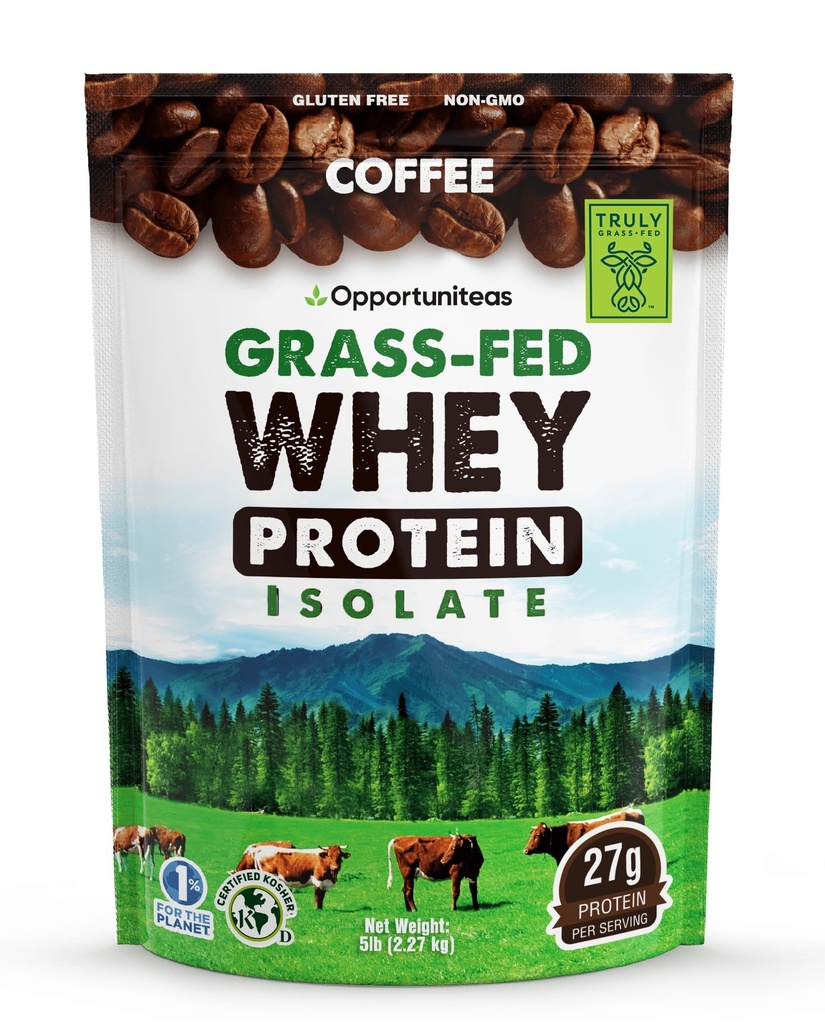 Opportuniteasの草はコーヒー ウィーの蛋白質の隔離の粉-人工的な甘味料、60mgカフェイン、ホルモンなしの牛- 5lbを粉にします