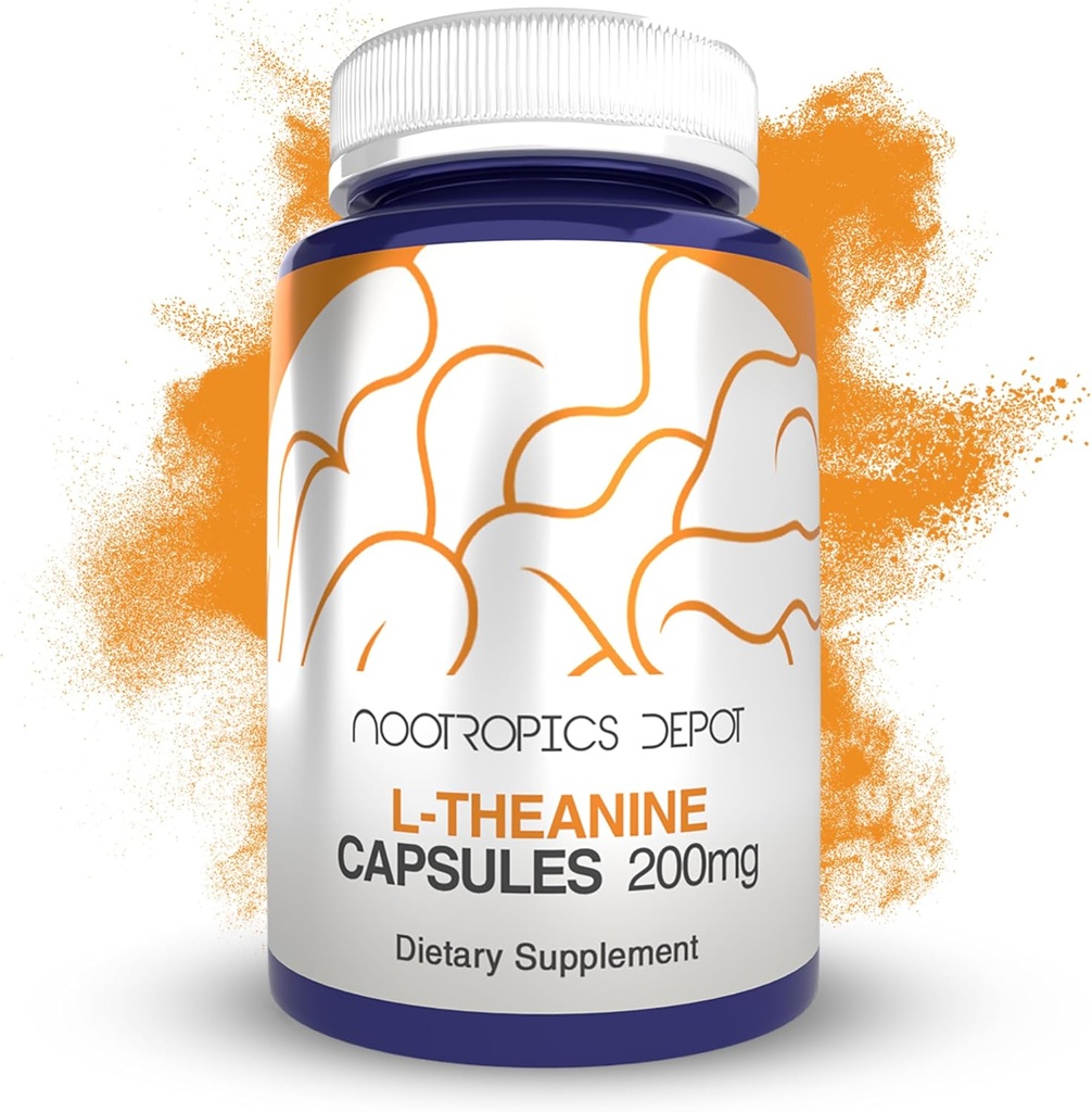 Nootropics Depot L-Theanine Capsules 200mg (90 Count) | Promotes Relaxation | Supports Healthy Stress Levels + Sleep Cycles | Promotes Cognitive Function + Focus | Amino Acid Supplement