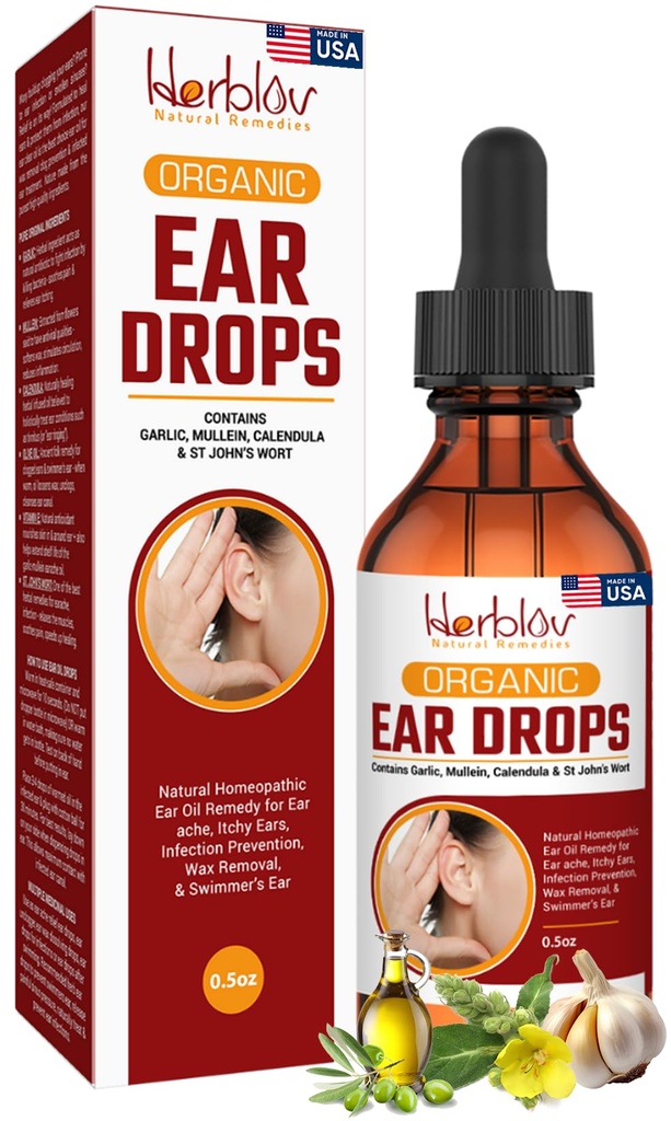 耳の感染症のための有機耳油 - 感染症の予防のための自然な Eardrops、スイマーの耳&ワックスの取り外し - キッズ、大人、赤ちゃん、犬の耳痛治療 - Mullein、ニンニク、カルレンデュラ、米国製