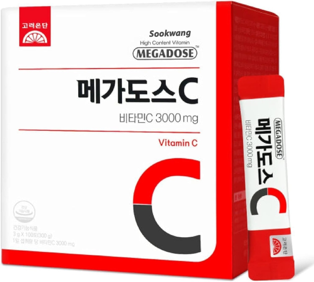 Korea MEGADOSE Vitamin C Powder 3000mg | Powder Type | 100s | High Content Vitamin 3g*100 Sticks (Total 300g)