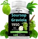1950mg Soursop Graviolaのカプセル(Guanábana)の有機性は無臭剤で豊富な粉を- 120のカプセル40のサービング取り除きます