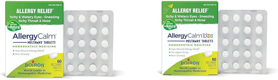 Boiron AllergyCalmは大人の60の計算および子供60の計算とアレルギーの救助の束のためのタブレットを錠剤にします