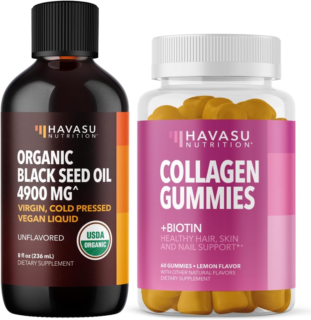 HAVASU NUTRITIONの有機性黒い種のオイルの液体+コラージュのグミーの束