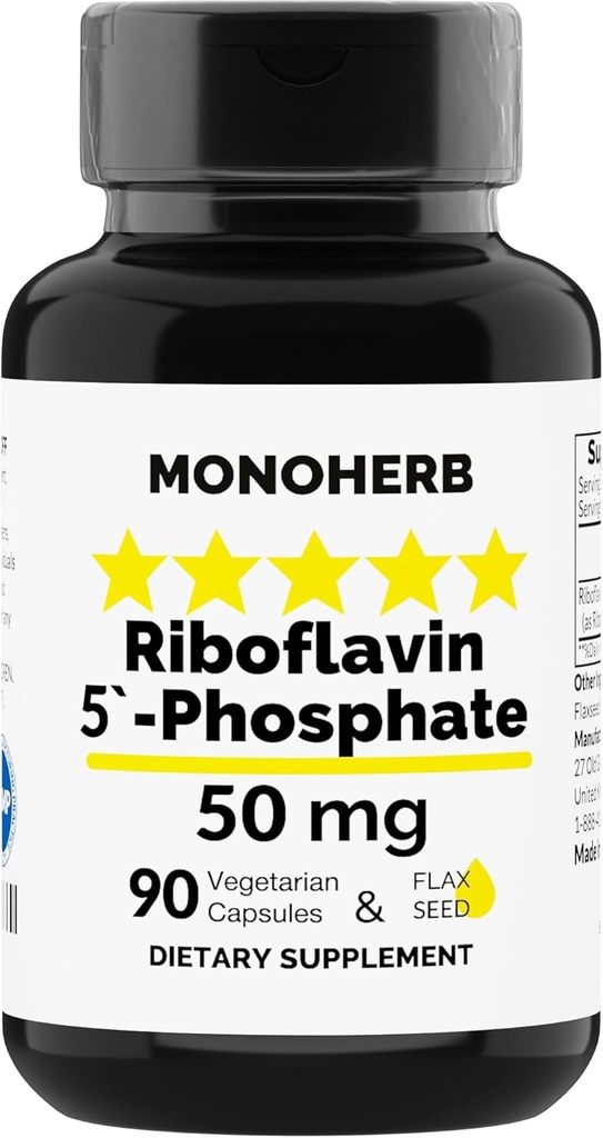 モノエルブリボフラビン5' - リン酸50mg - 90ベジタリアンカプセル - バイオアクティブビタミンB2 - アメリカ製