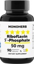 MONOHERB Riboflavin 5'-Phosphate 50 mg - 90 Vegetarian Capsules - Bioactive Vitamin B2 - Made in USA