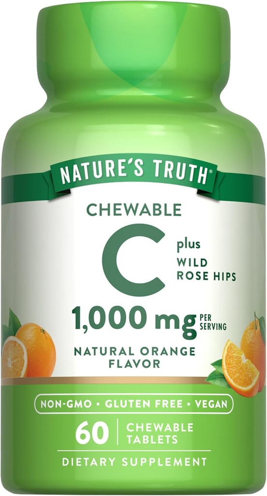 Nature's Truth Chewable Vitamin C with Rose Hips | 1000 mg | 60 Tablets | Vegan, Non-GMO & Gluten Free Supplement
