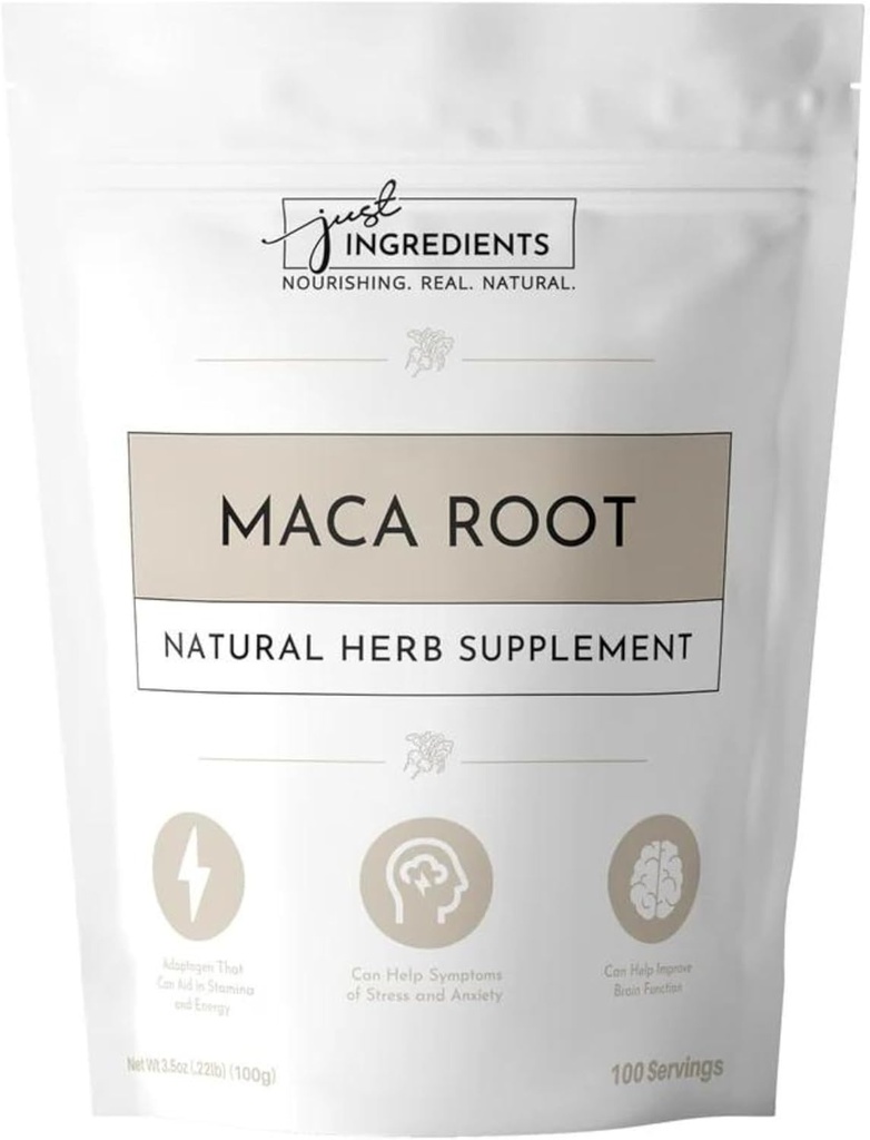 JUST INGREDIENTSオーガニックマカルートパウダー | 100 サービング | 100% オーガニック&ビーガンスーパーフード | 自然なウェルネスとホルモンバランスをサポート | 人工添加物なし