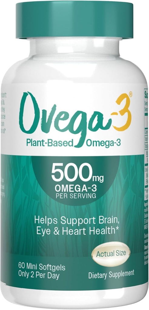OVEGA-3 アルガルオイルの毎日の補足、500mgからの植物ベースのオメガ3、サポート 脳、目及び中心の健康、1日あたりの2つの小型softgels、60の計算