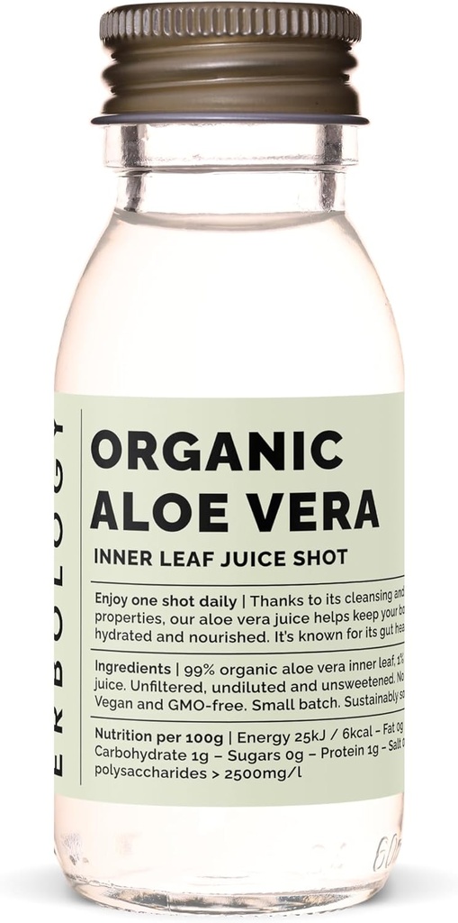 Erbologyオーガニックアロエベラジュース12デイリーショット(2 fl oz) - 免疫サポートとデトックス - インテルリーフから - スペインのファームからストレート - 希釈されていない - いいえ追加砂糖 - 非GMO - 再生可能なガラスボトル