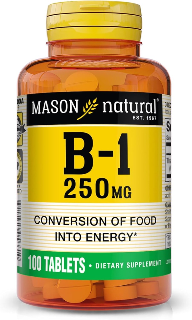 MASON の自然なビタミン B,1 のチアミン 250 の mg、100 日の供給の食事療法の補足、容易に、Swallow のタブレット、サポート エネルギー生産及び健康な代謝