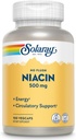 SOLARAY No Flush Niacin 500mg, Flush-Free Vitamin B3 Niacin, Energy and Circulatory System Support, Vegan, Lab Verified, 60-Day Money-Back Guarantee, 100 Servings, 100 VegCaps