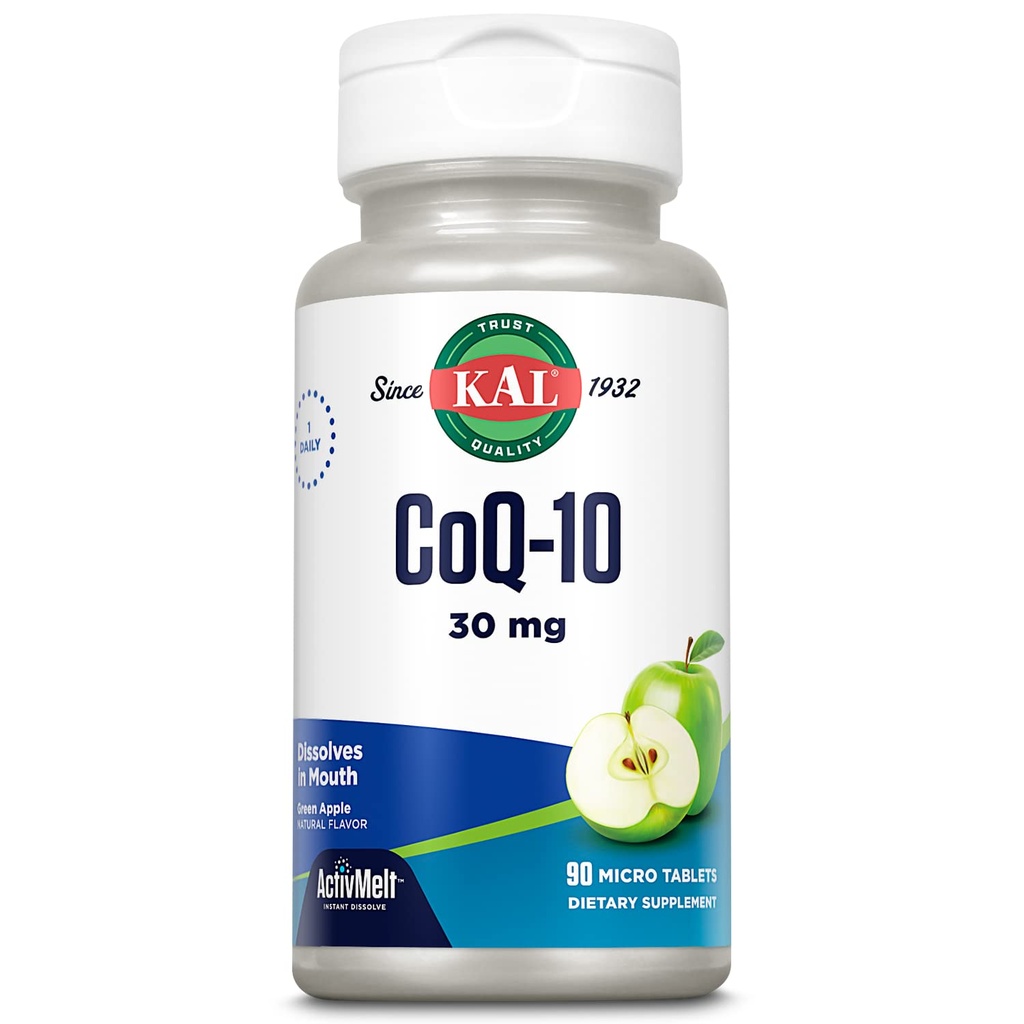 KAL CoQ10 30mgの酸化防止方式、心の健康および細胞エネルギー サポートのためのCoEnzyme Q10の補足、速い分解のActivMelt、ベジタリアン、自然な緑のAppleの味、90のサーブ、90マイクロ タブレット