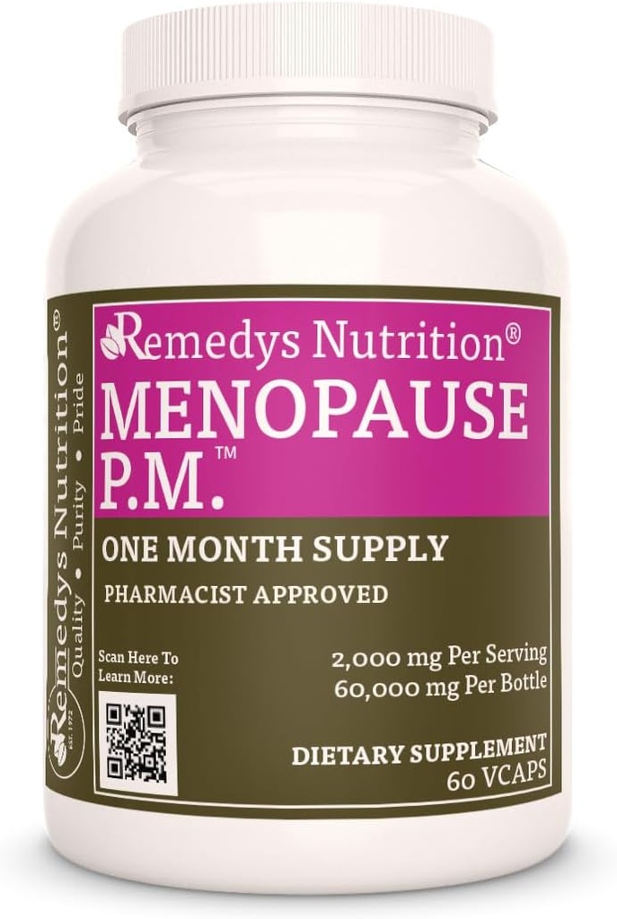 Remedyの栄養Menopause P.M.TM | 1,000 mg, 60ビーガンカプセルハーブサプリメント | 2ヶ月の供給