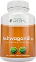 Purely Holistic Organic Ashwagandha 1300mg - 180 Vegan Capsules - 650mg of Ashwaganda per Capsule - 3 Month Supply - High Strength Ashwaganda Root Extract with Black Pepper