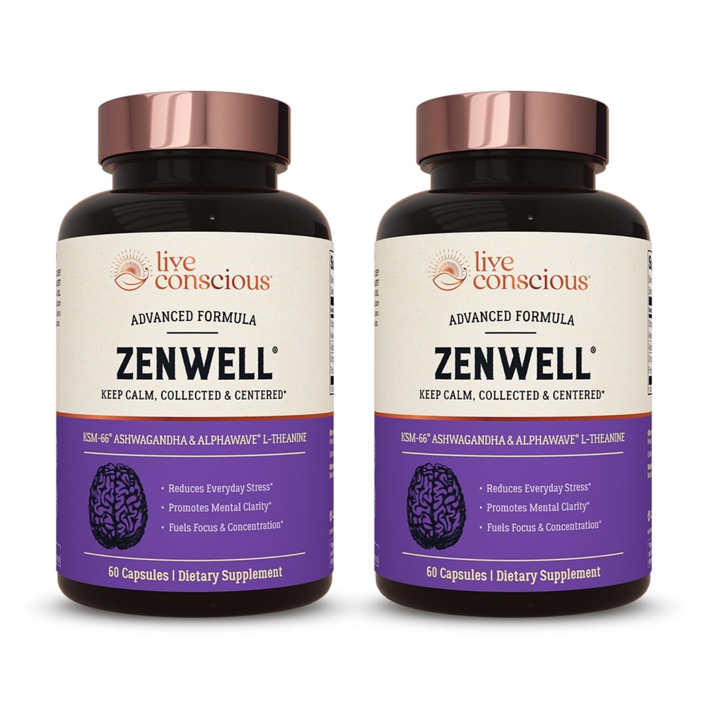 生きているConscious KSM-66 Ashwagandhaの補足w/L Theanine & AlphaWave - ZenWell 毎日ストレス救済、認知症、脳の健康 - 男性と女性のためのアシュワガンダ - 60カプセル(2パック)