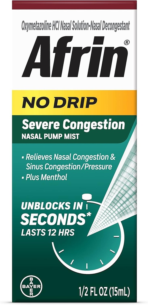 Afrin No Drip Severe 12 Hour Nasal Decongestant Pump Mist - 0.5 ounce