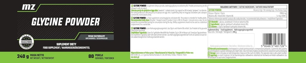 ビタミンB6-80のサービングごとのGlycineの粉240g - 3000のmgはパックごとのビタミンB6-80のサービングを- イブニング カルムのためのアミノ酸の補足-ビーガンおよび添加物なしで-MZによって-