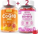 NEVISS 砂糖なしの CoQ10-250mg 満たされたガミー、60Cts + ビーガンビタミンD3 5000IU & メチルB12 1000mcg ガミー、120Cts