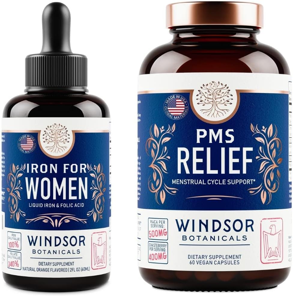 WINDSOR BOTANICALSの液体の鉄およびPMSの救助のカプセルの女性の束
