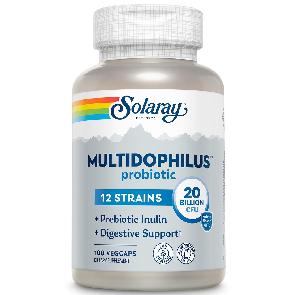 SOLARAYのMultidophilus 12の緊張のプロバイオティクス20のビリオンCFU、消化器の健康および腸の健康サポート、プレバイオティックインリン、酪農場無し、50のサーブ、100のベジキャップ