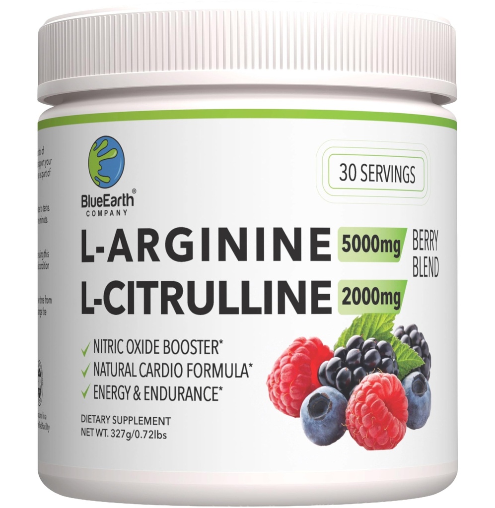 L-アルギニン5000mg + L-シトルリン2000mgコンプレックスパウダーサプリメント - ニトリ酸化物ブースター - 心の健康、血流、エネルギーと耐久性 - 30サービング(ベリーブレンド)